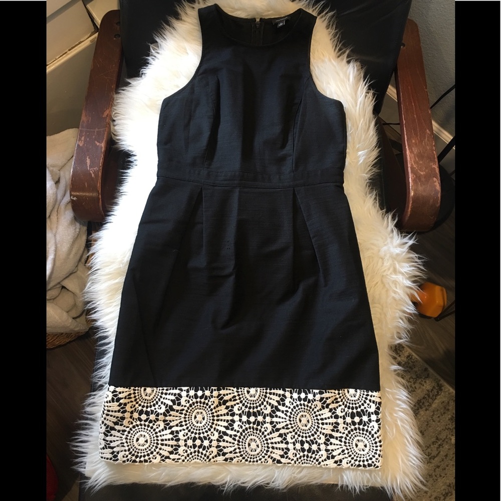 Ann Taylor Black Racerback Dress w/ Crotchet Hem